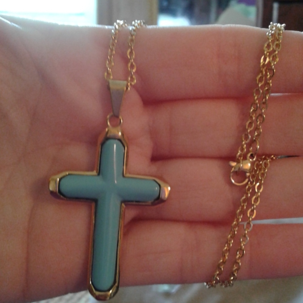 Blue howlite ion plated YG stainless pendant